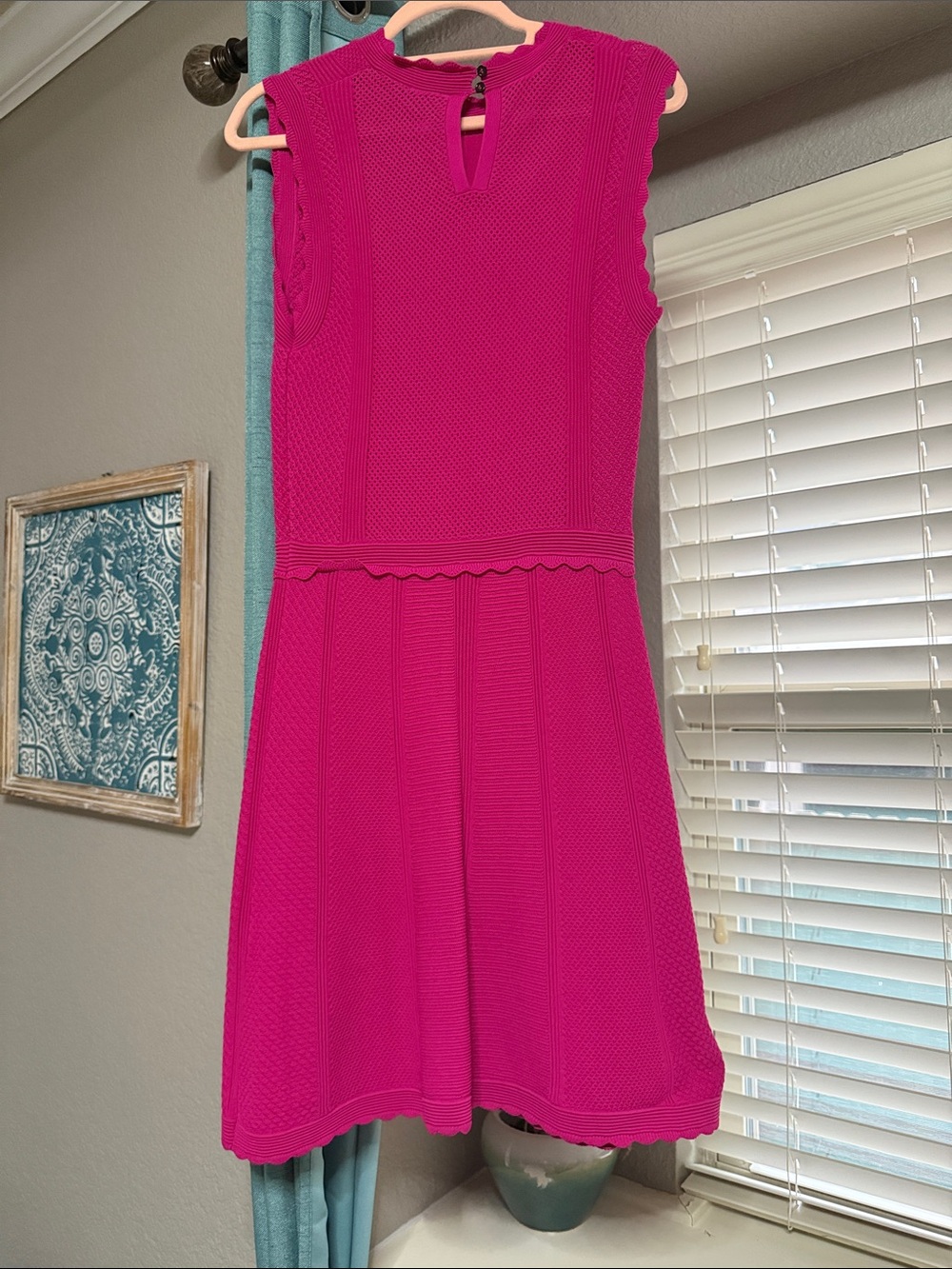 The Kooples Hot Pink Scallop-Trim Sleeveless Fit-and-Flare Dress - Picture 2 of 6